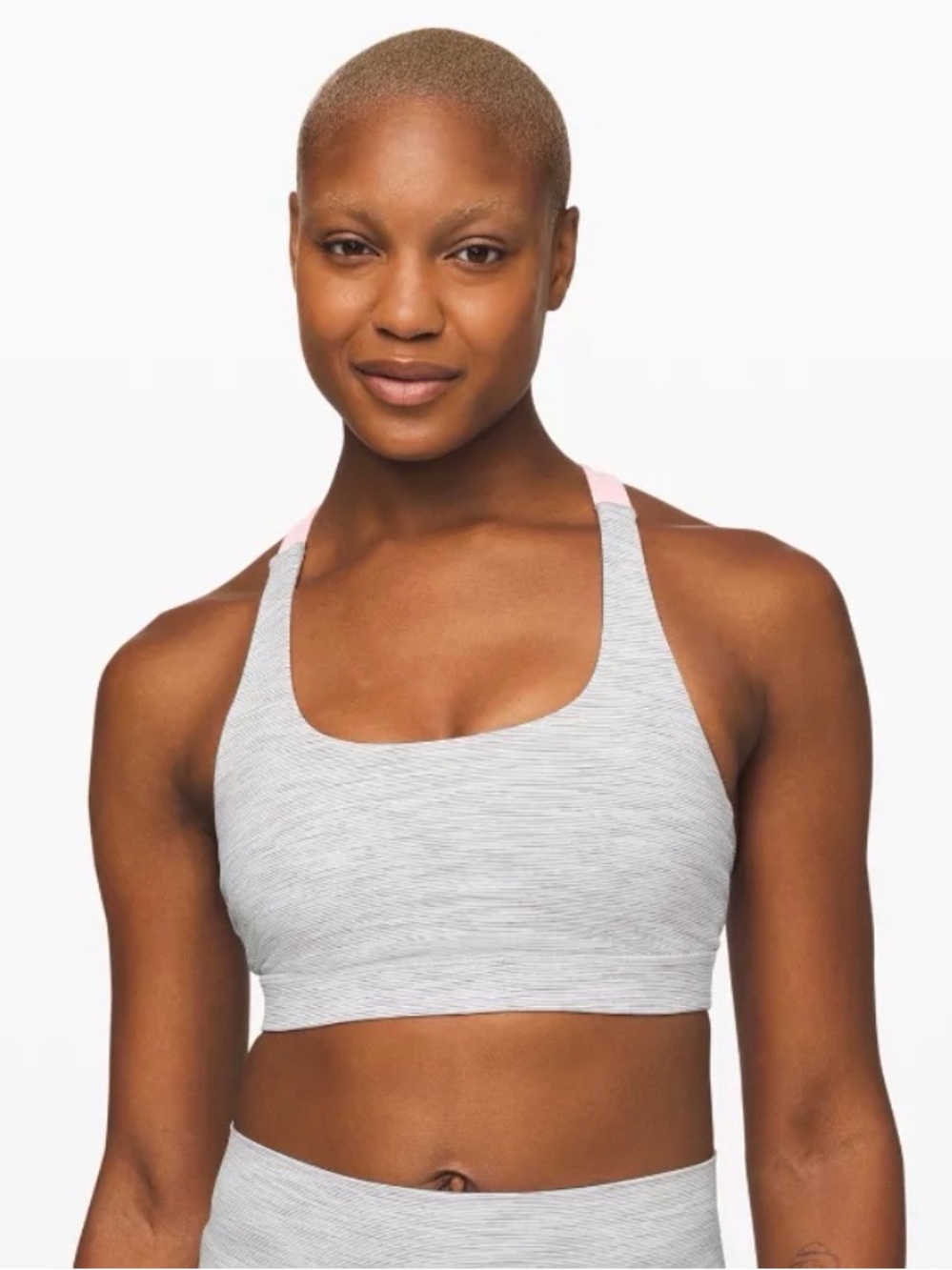 lululemon energy bra Heather Gray Sports Bra with Pink Straps